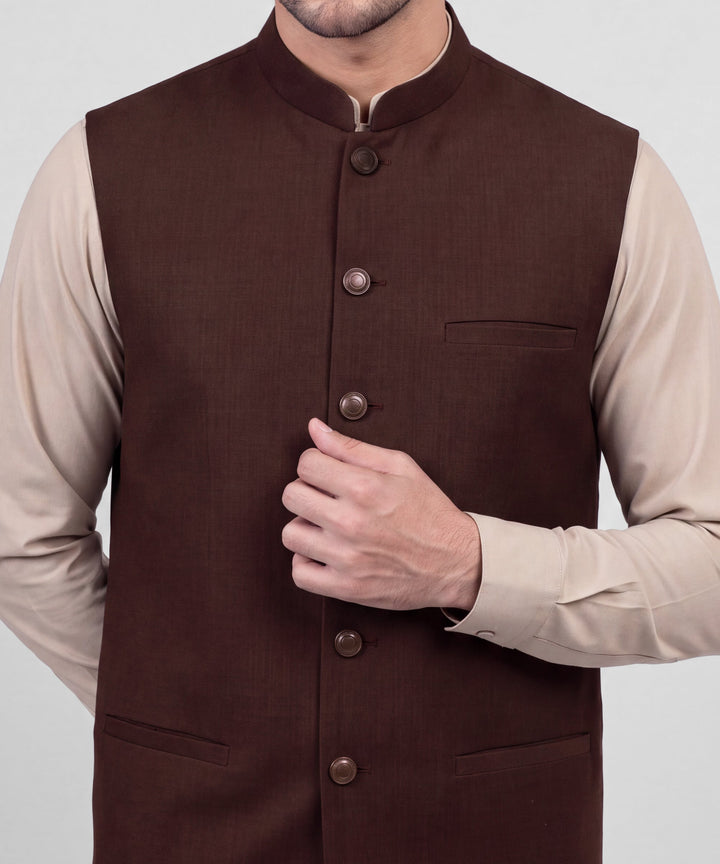 Blended Maroon Waist Coat - J. Junaid Jamshed