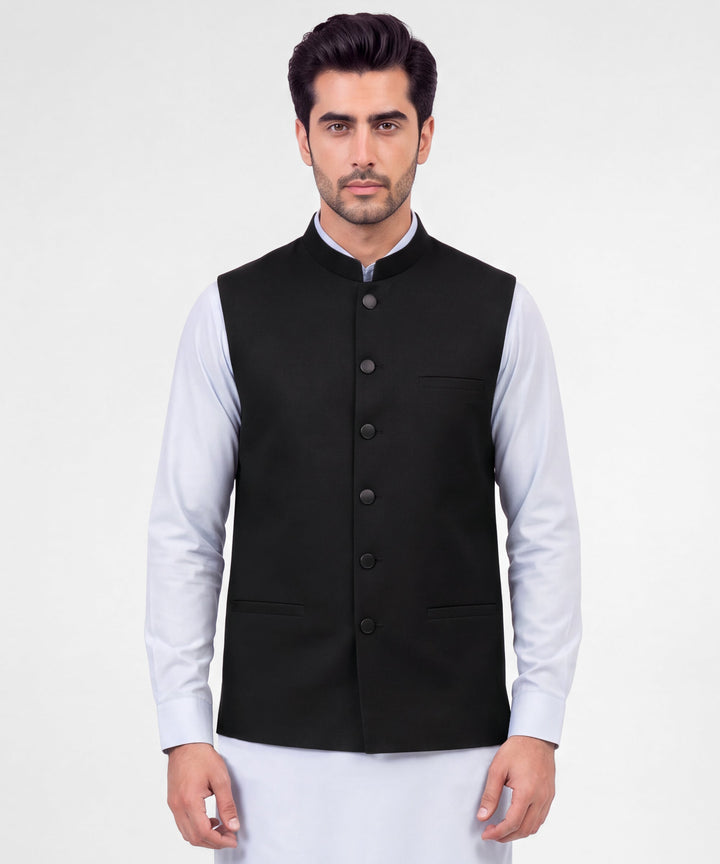 Blended Black Waist Coat - J. Junaid Jamshed
