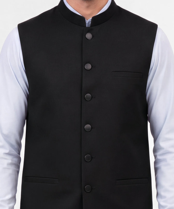 Blended Black Waist Coat - J. Junaid Jamshed