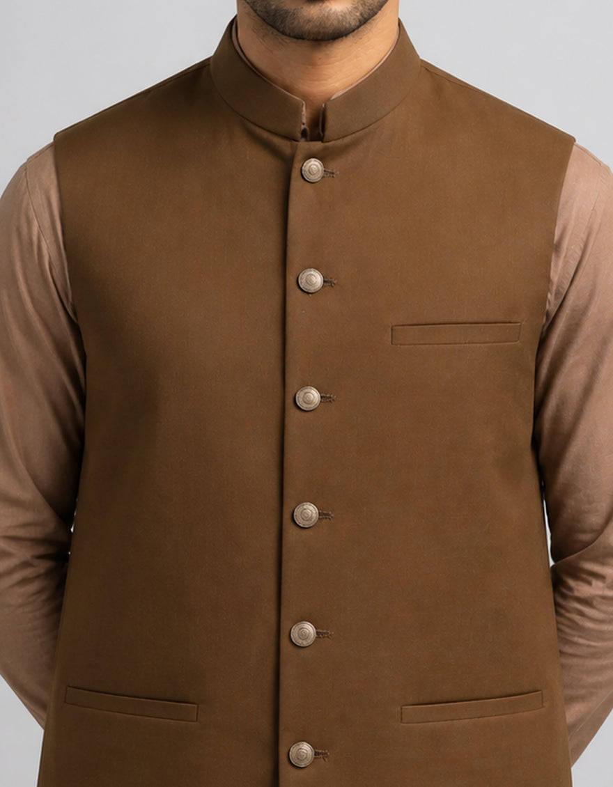 Blended Brown Waist Coat - J. Junaid Jamshed