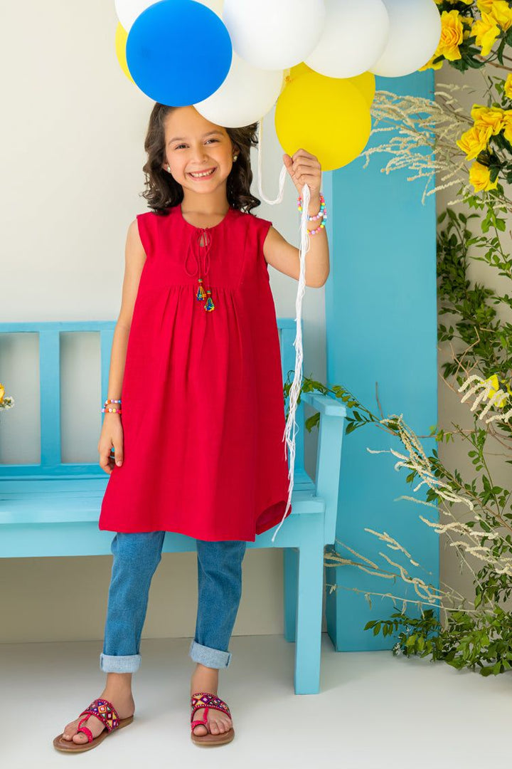Cotton Red Kurti - J. Junaid Jamshed