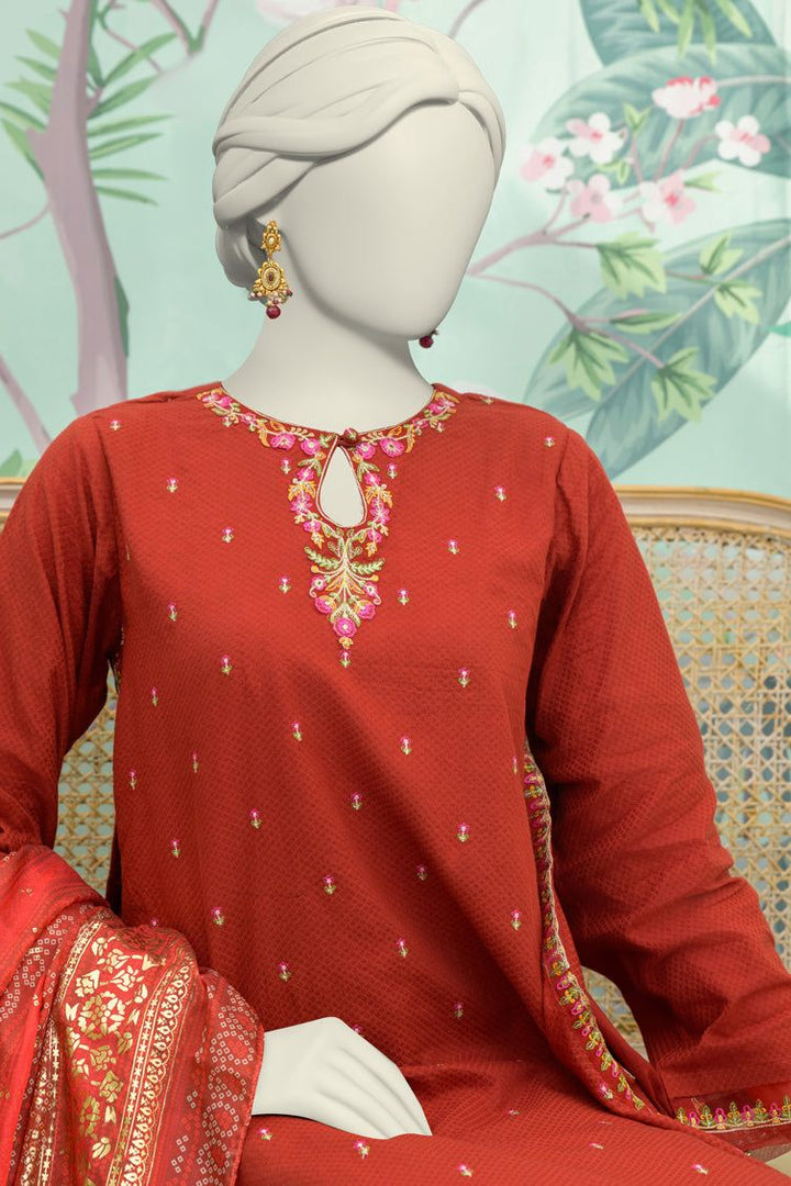 Dobby Maroon Stitched Suit - J. Junaid Jamshed