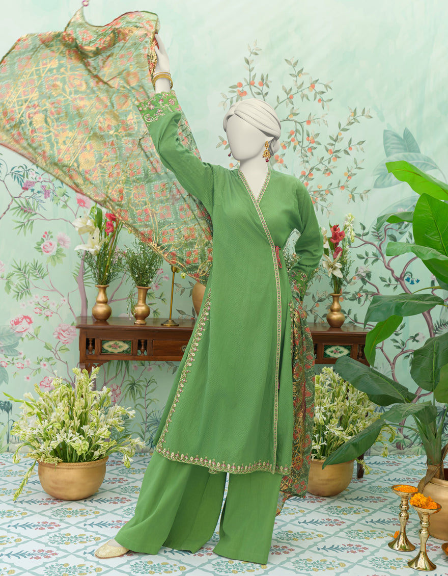 Dobby Green Stitched Suit - J. Junaid Jamshed