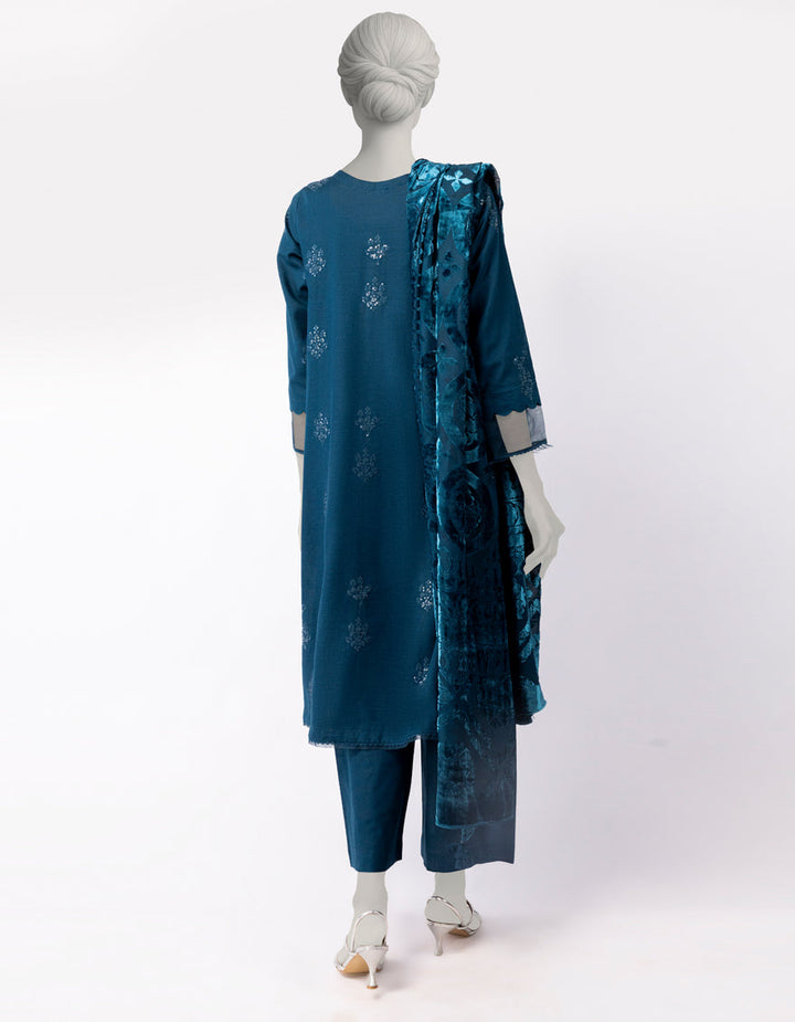 Khaddar Slub Teal Stitched Suit - J. Junaid Jamshed