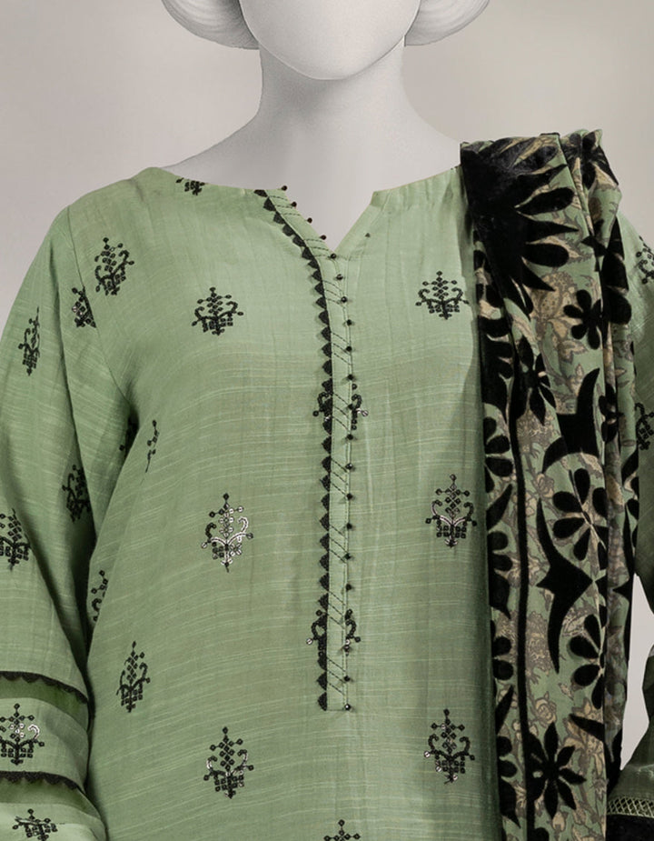Khaddar Slub Green Unstitched Suit - J. Junaid Jamshed