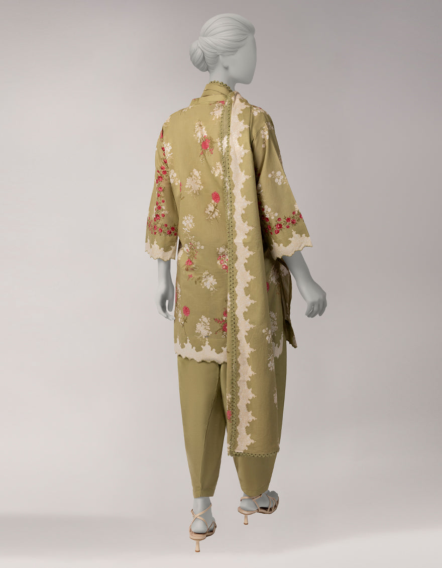 Lawn Green Stitched Suit - J. Junaid Jamshed