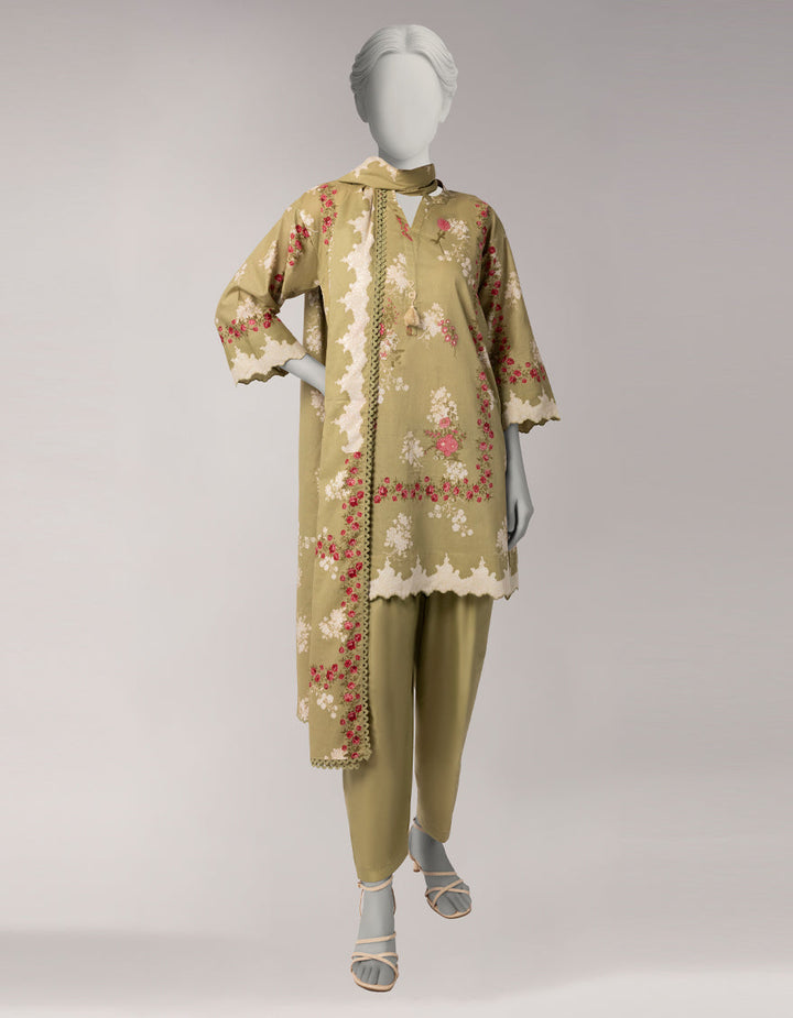 Lawn Green Stitched Suit - J. Junaid Jamshed