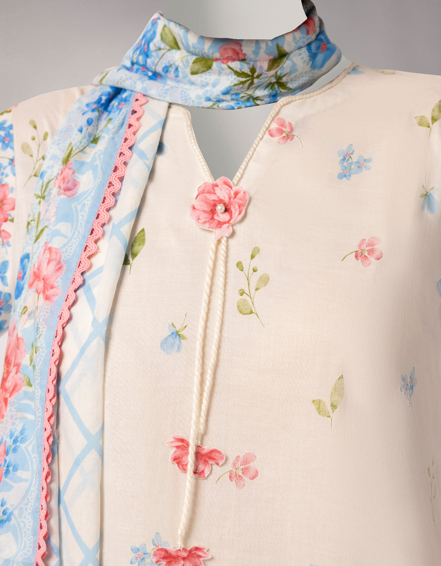 Lawn Off White Stitched Suit - J. Junaid Jamshed