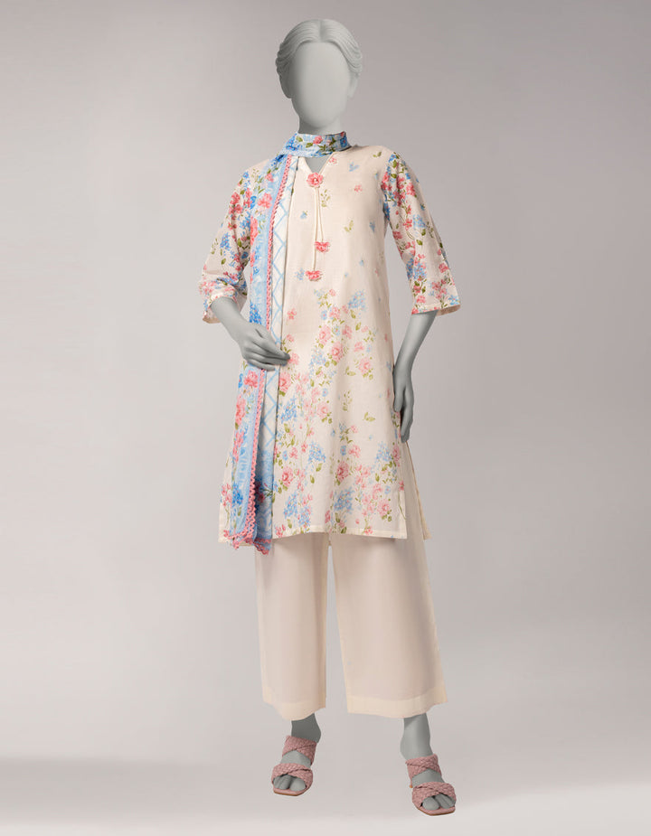 Lawn Off White Stitched Suit - J. Junaid Jamshed