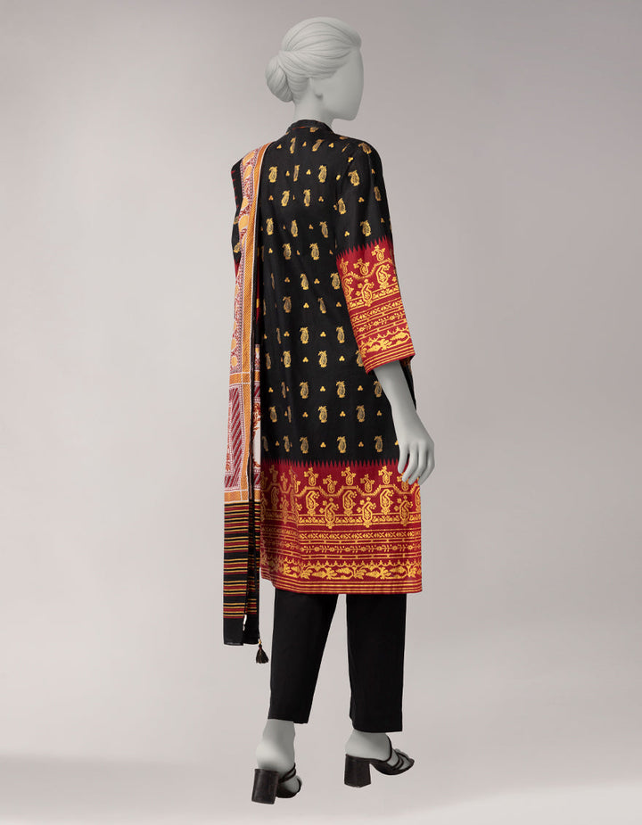 Lawn Black Stitched Suit - J. Junaid Jamshed