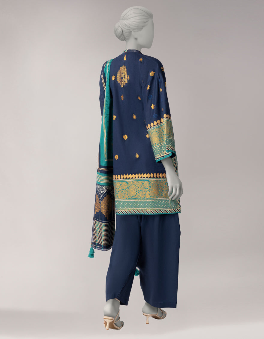 Lawn Blue Stitched Suit - J. Junaid Jamshed