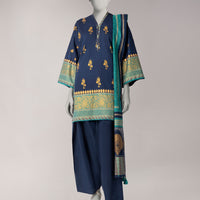 Lawn Blue Stitched Suit - J. Junaid Jamshed