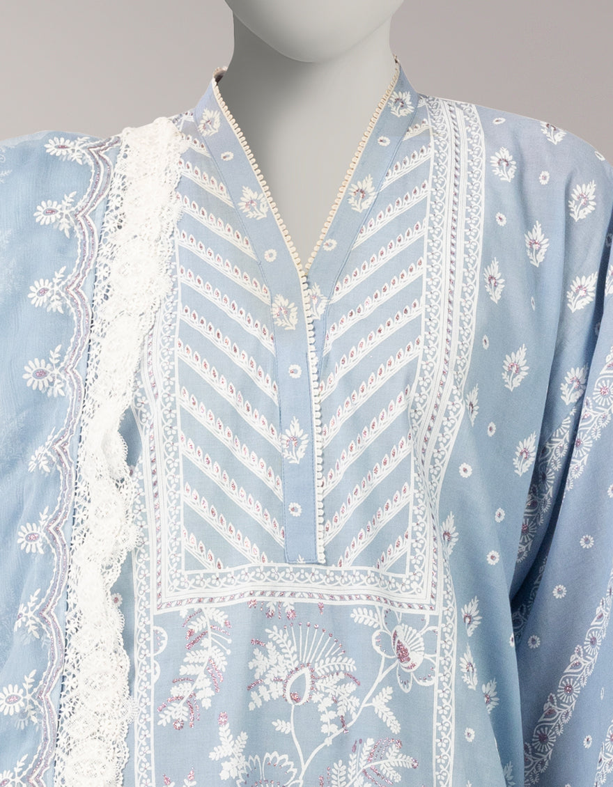 Lawn Blue Stitched Suit - J. Junaid Jamshed