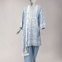 Lawn Blue Stitched Suit - J. Junaid Jamshed