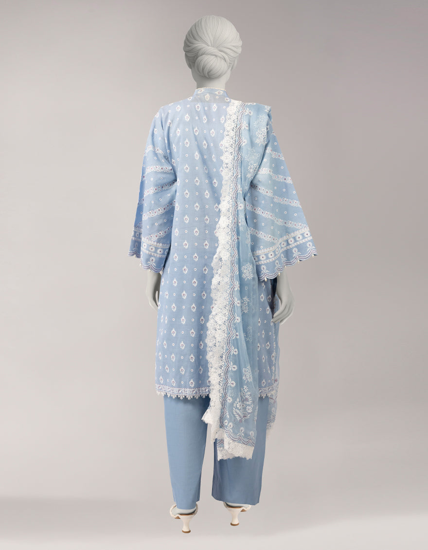 Lawn Blue Stitched Suit - J. Junaid Jamshed