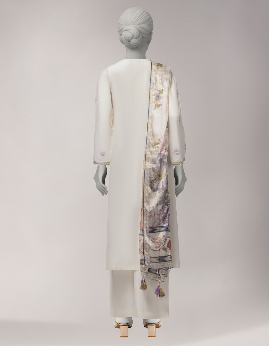 Lawn Off White Stitched Suit - J. Junaid Jamshed