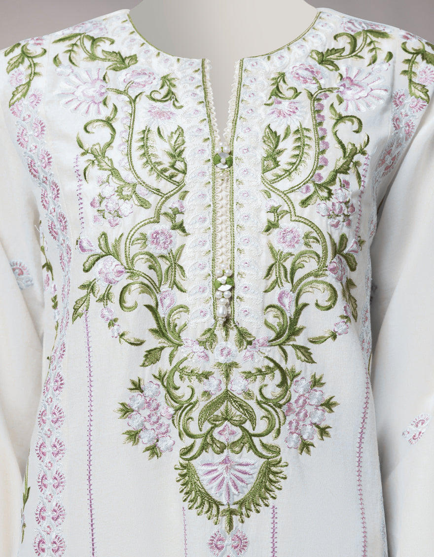 Lawn Off White Stitched Suit - J. Junaid Jamshed