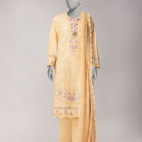 Lawn Cream Stitched Suit - J. Junaid Jamshed