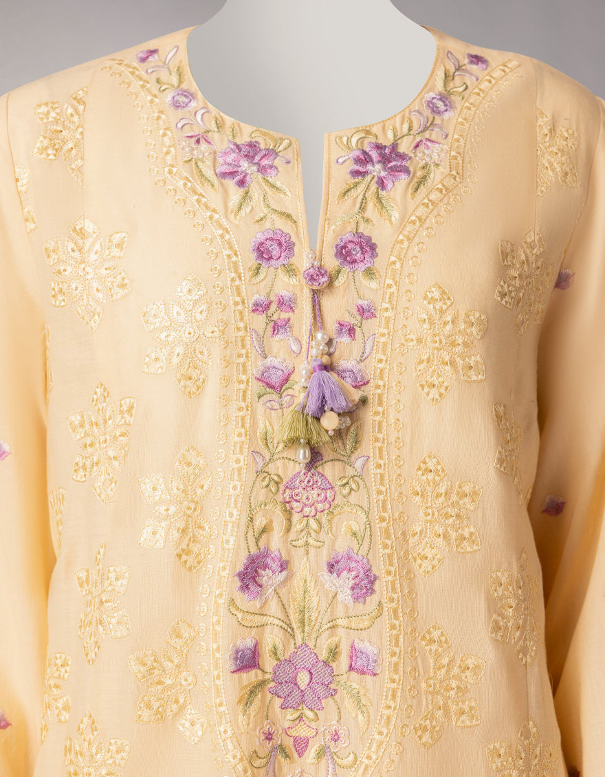 Lawn Cream Stitched Suit - J. Junaid Jamshed