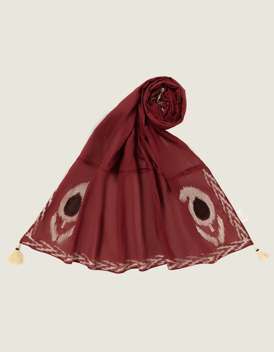 Lawn Maroon Dupatta - J. Junaid Jamshed