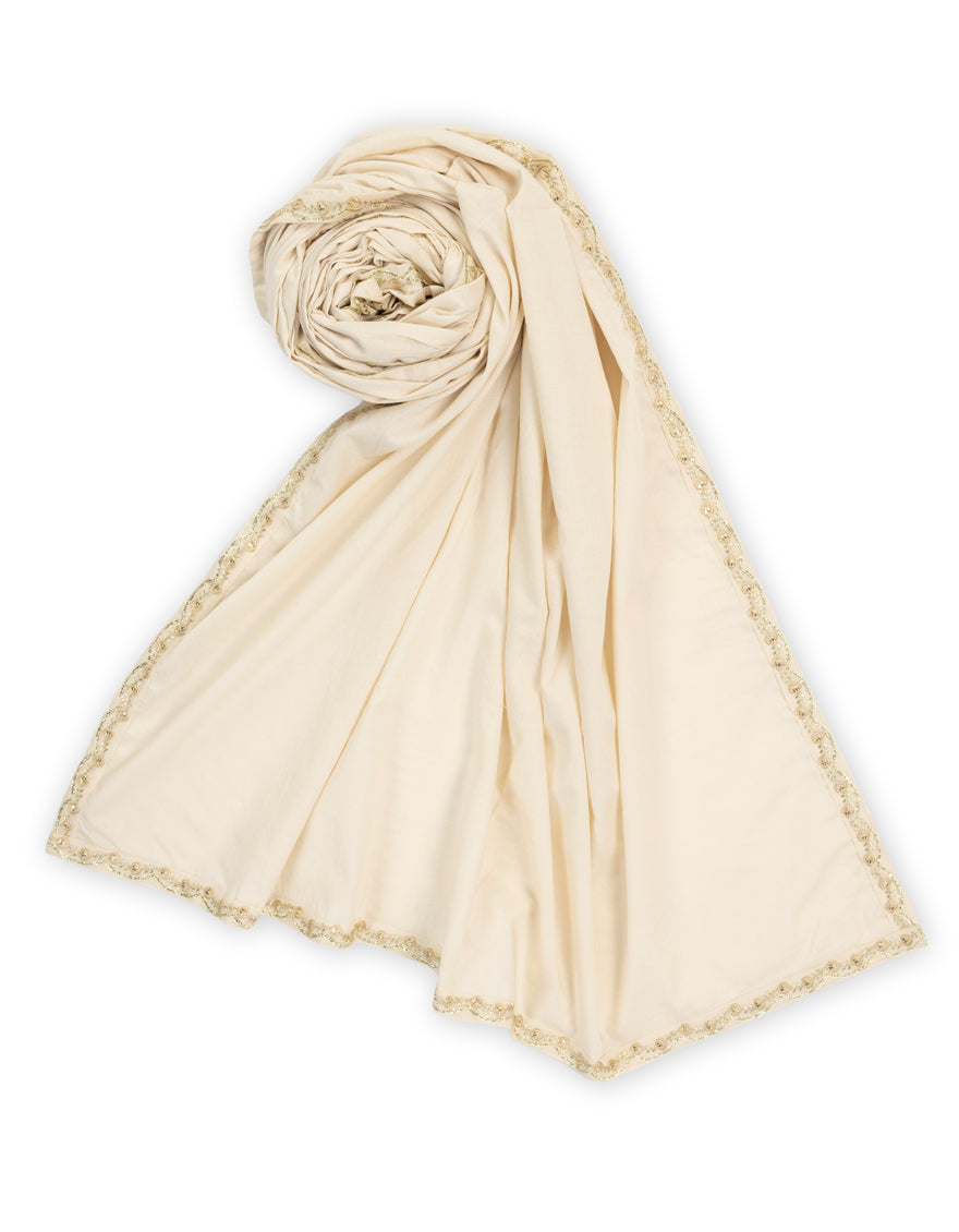 Lawn Off White Dupatta - J. Junaid Jamshed