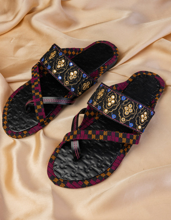 Silk Black Chappal - J. Junaid Jamshed