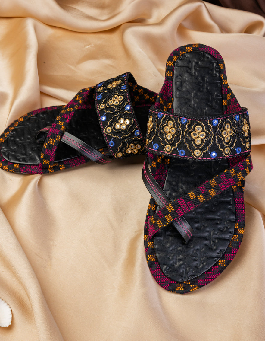 Silk Black Chappal - J. Junaid Jamshed