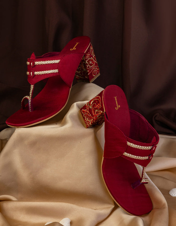 Silk Red Chappal - J. Junaid Jamshed