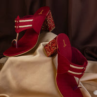 Silk Red Chappal - J. Junaid Jamshed