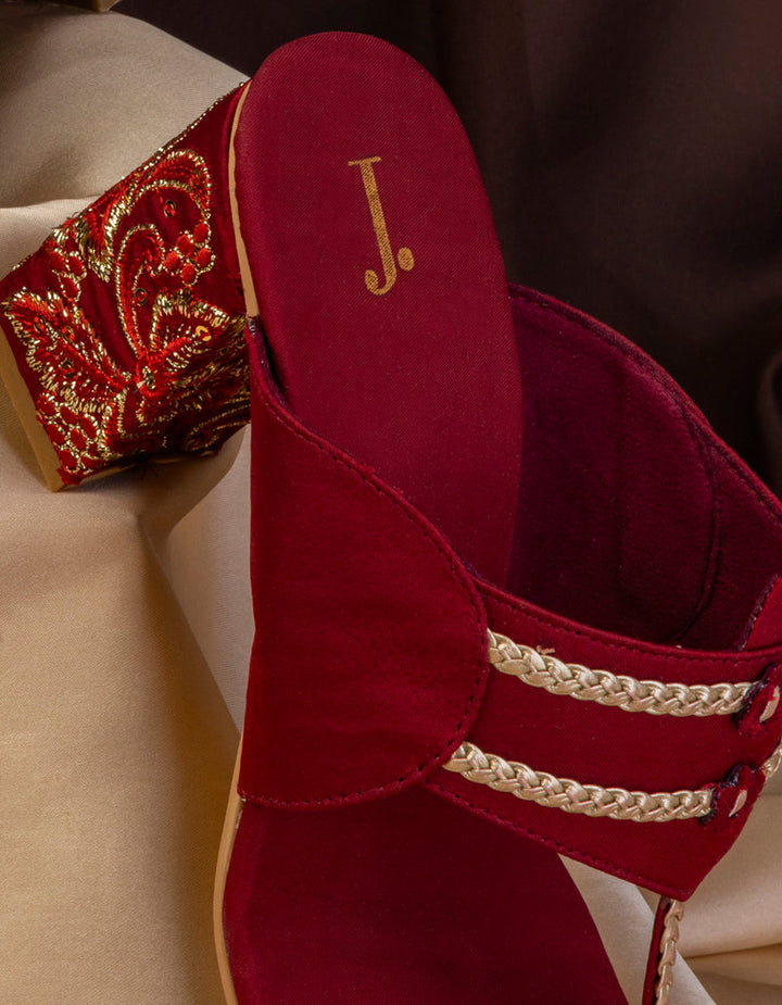 Silk Red Chappal - J. Junaid Jamshed