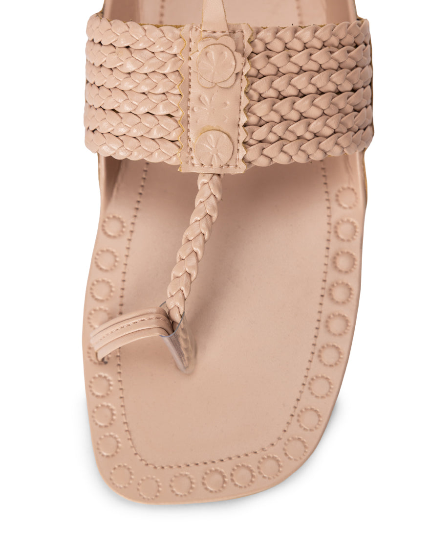 Rexine Beige Chappal - J. Junaid Jamshed