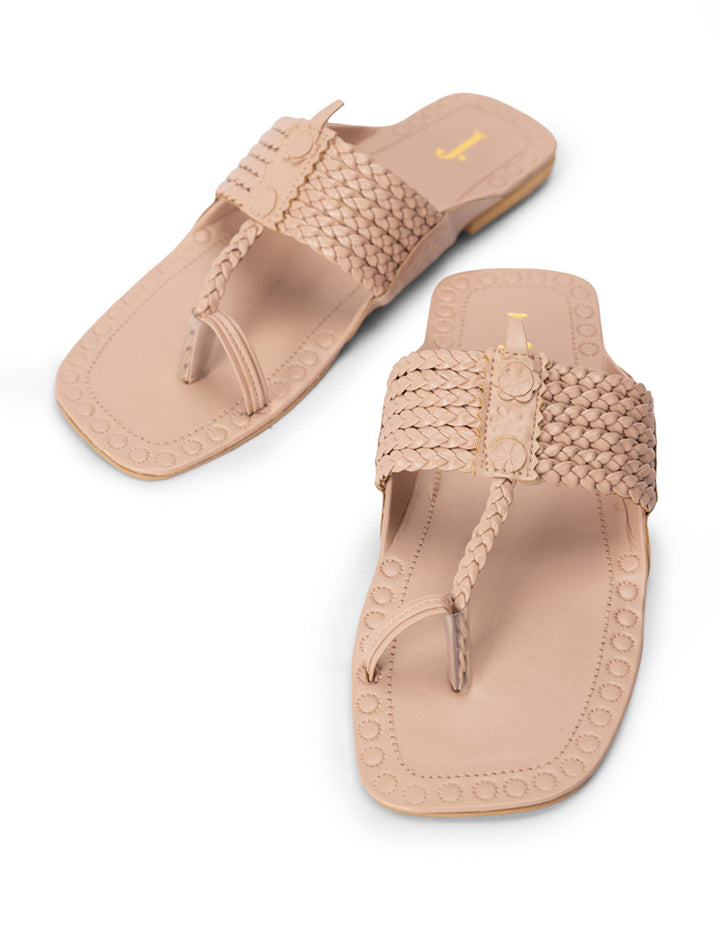 Rexine Beige Chappal - J. Junaid Jamshed
