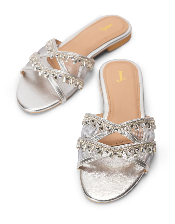 Organza Silver Chappal - J. Junaid Jamshed