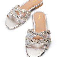 Organza Silver Chappal - J. Junaid Jamshed