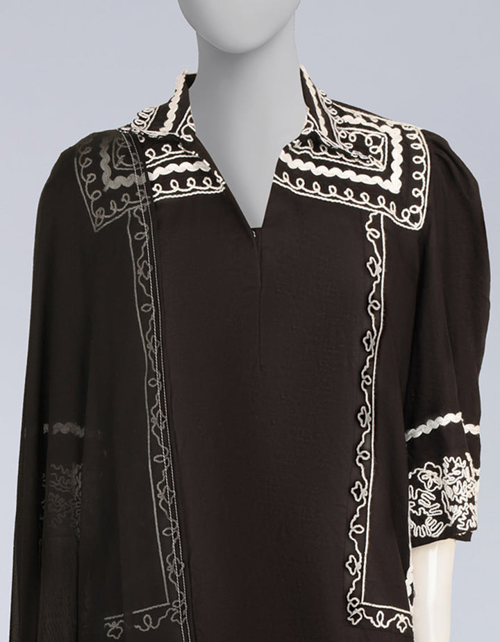 Lawn Black Stitched Suit - J. Junaid Jamshed