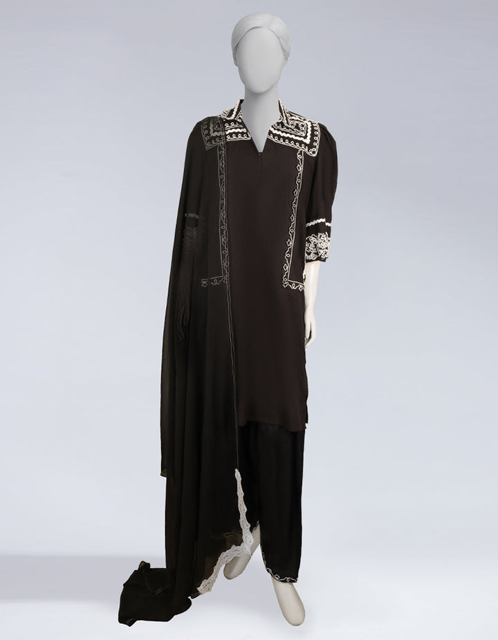 Lawn Black Stitched Suit - J. Junaid Jamshed