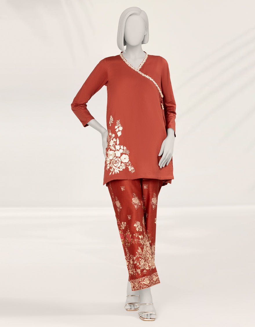 Textured Red Stitched Suit - J. Junaid Jamshed