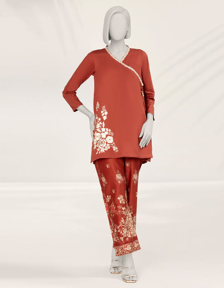 Textured Red Stitched Suit - J. Junaid Jamshed