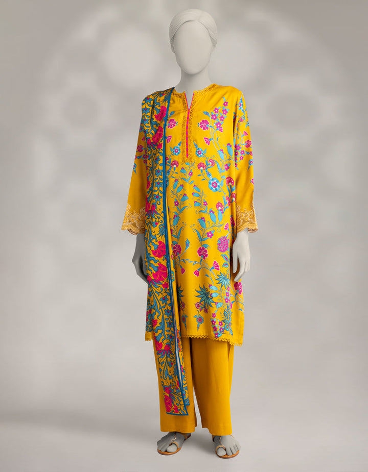 Marina Mustard Stitched Suit - J. Junaid Jamshed