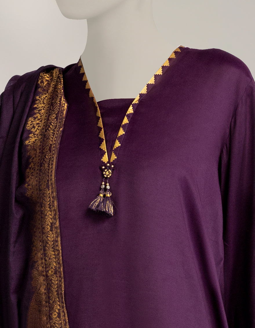 Maple Silk Purple Stitched Suit - J. Junaid Jamshed