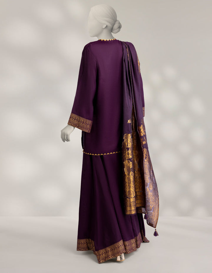 Maple Silk Purple Stitched Suit - J. Junaid Jamshed