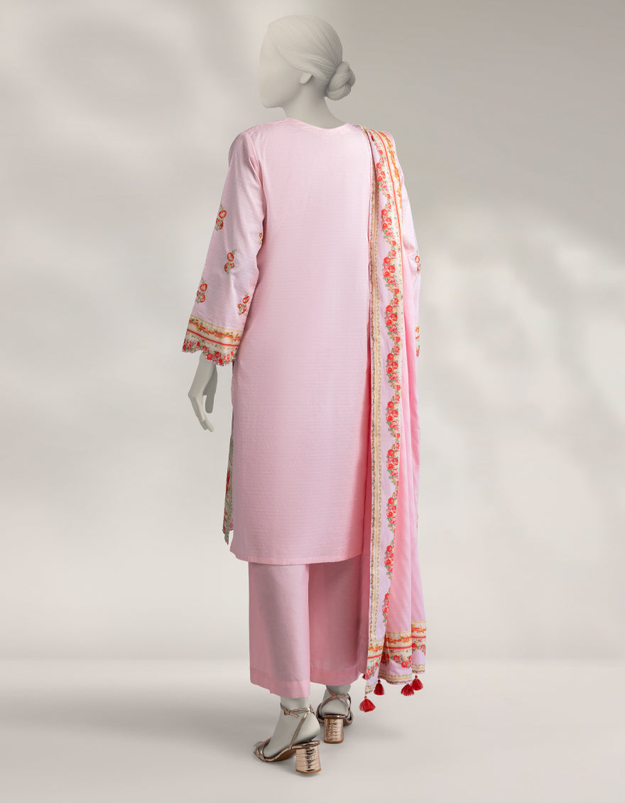 Dobby Pink Stitched Suit - J. Junaid Jamshed