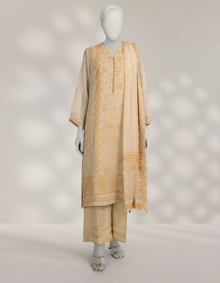 Impure Chiffon Beige Stitched Suit - J. Junaid Jamshed