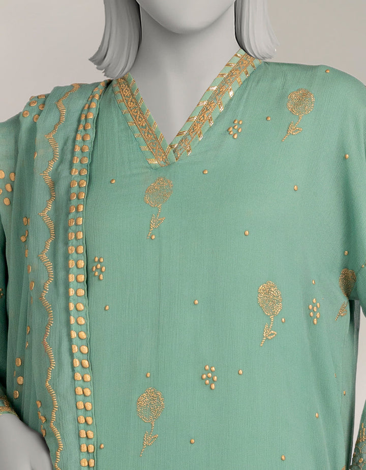Impure Chiffon Green Stitched Suit - J. Junaid Jamshed