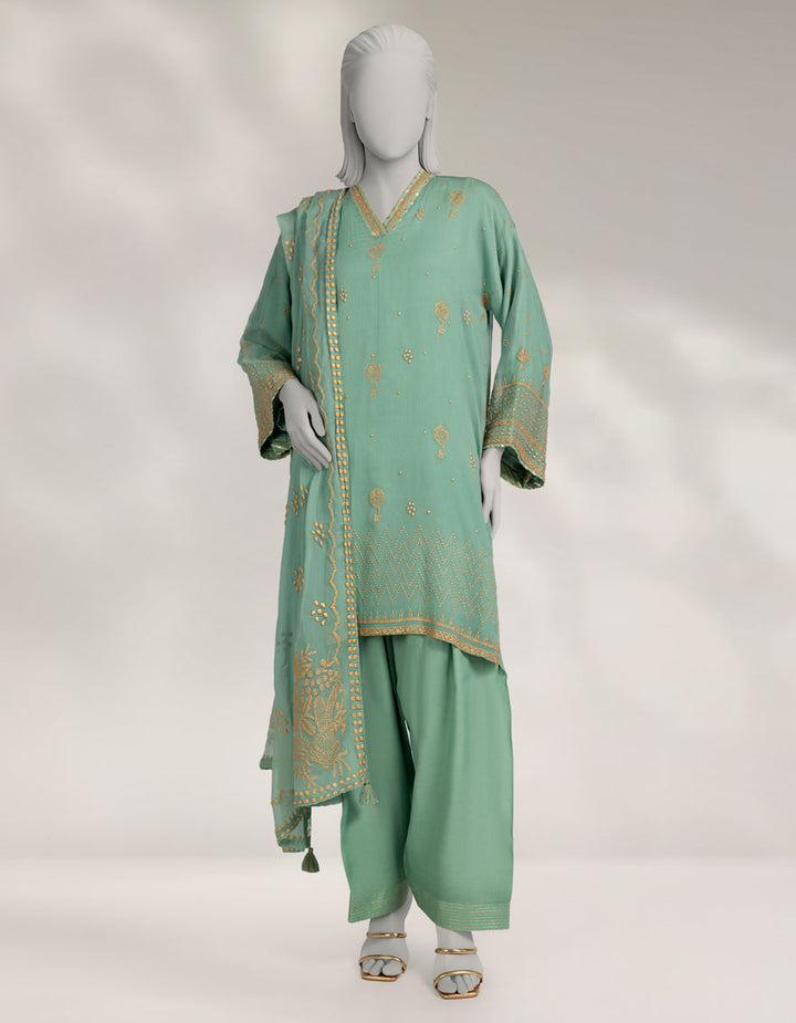 Impure Chiffon Green Stitched Suit - J. Junaid Jamshed