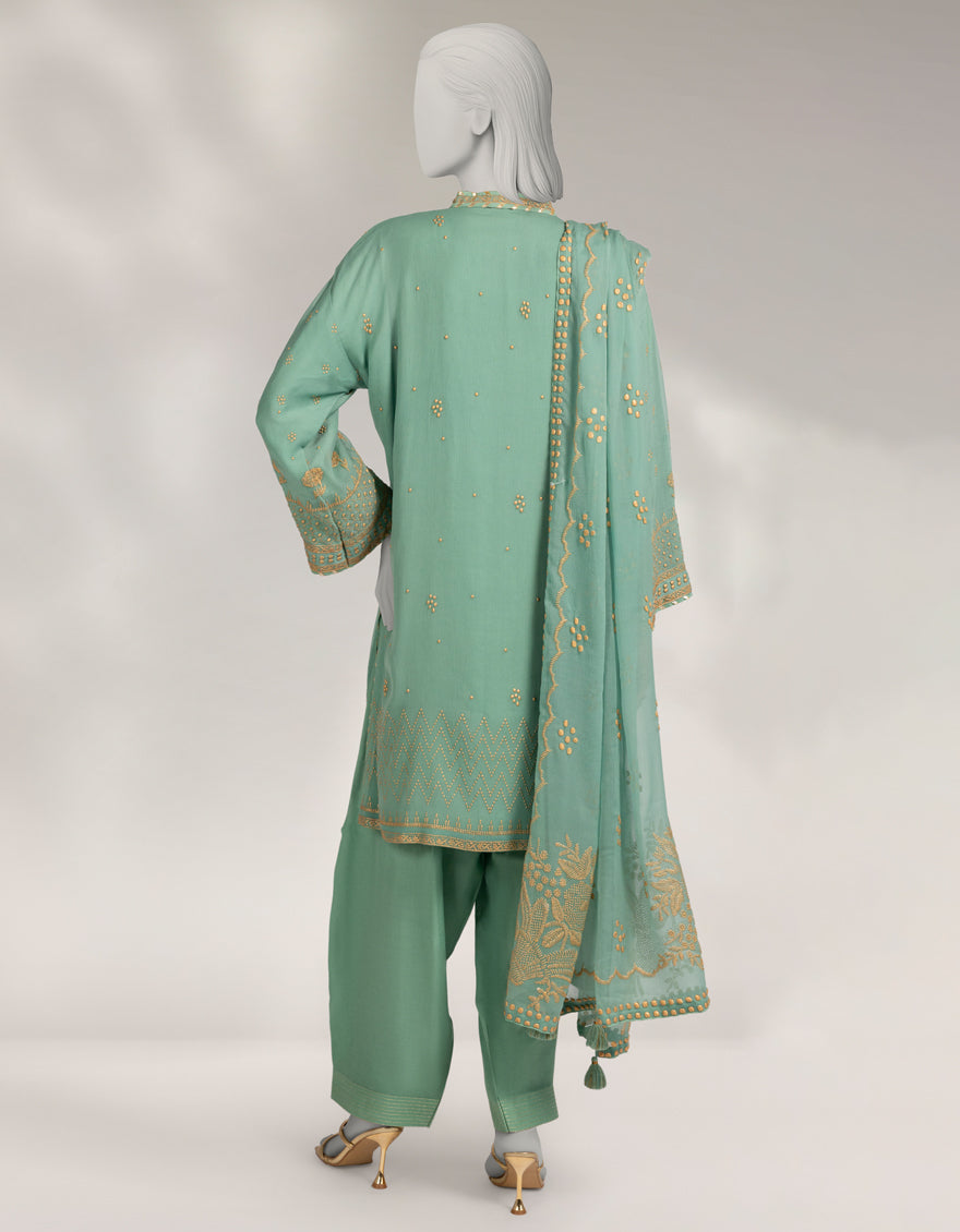 Impure Chiffon Green Stitched Suit - J. Junaid Jamshed