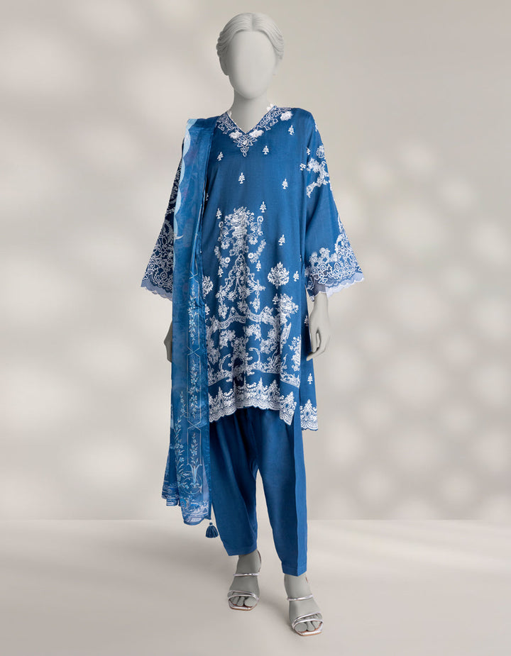 Maple Silk Blue Stitched Suit - J. Junaid Jamshed