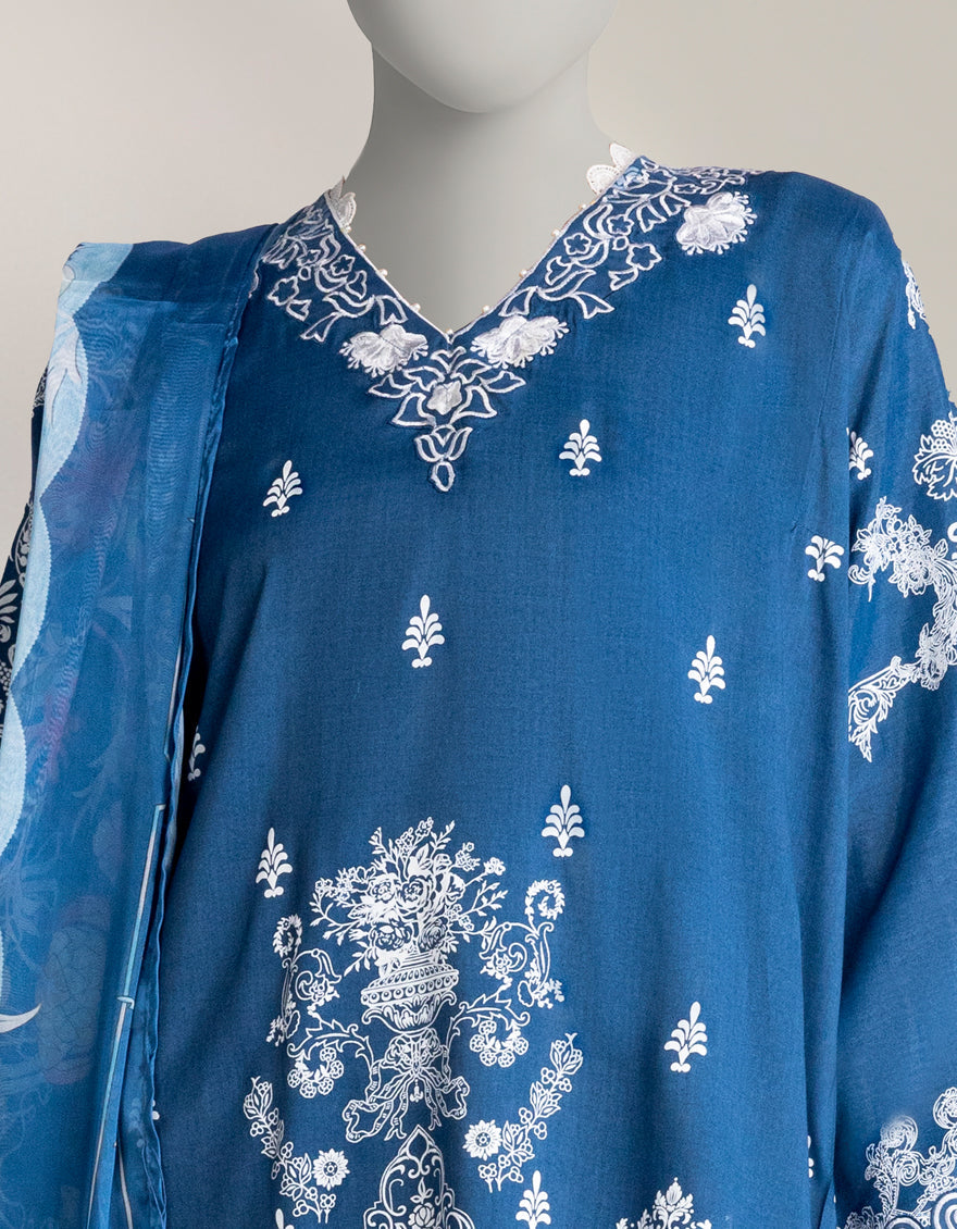 Maple Silk Blue Stitched Suit - J. Junaid Jamshed