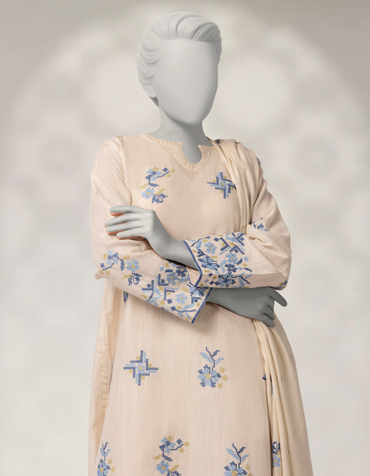 Khaddar Off White Stitched Suit - J. Junaid Jamshed