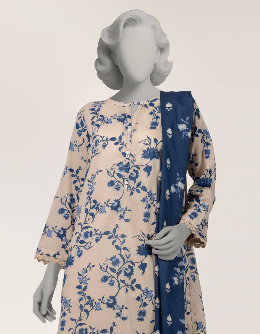 Lawn Off White Stitched Suit - J. Junaid Jamshed